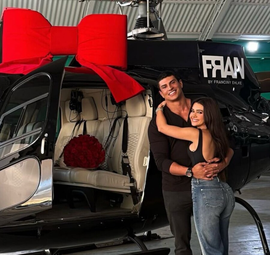 Influenciadora ganha helicóptero de presente de noivo bilionário