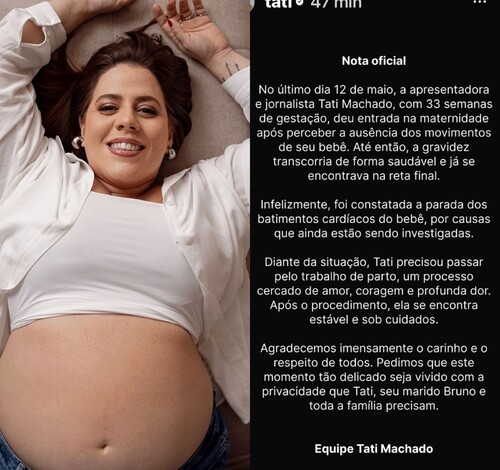 Tati Machado perde o bebê na reta final da gravidez e emociona o país