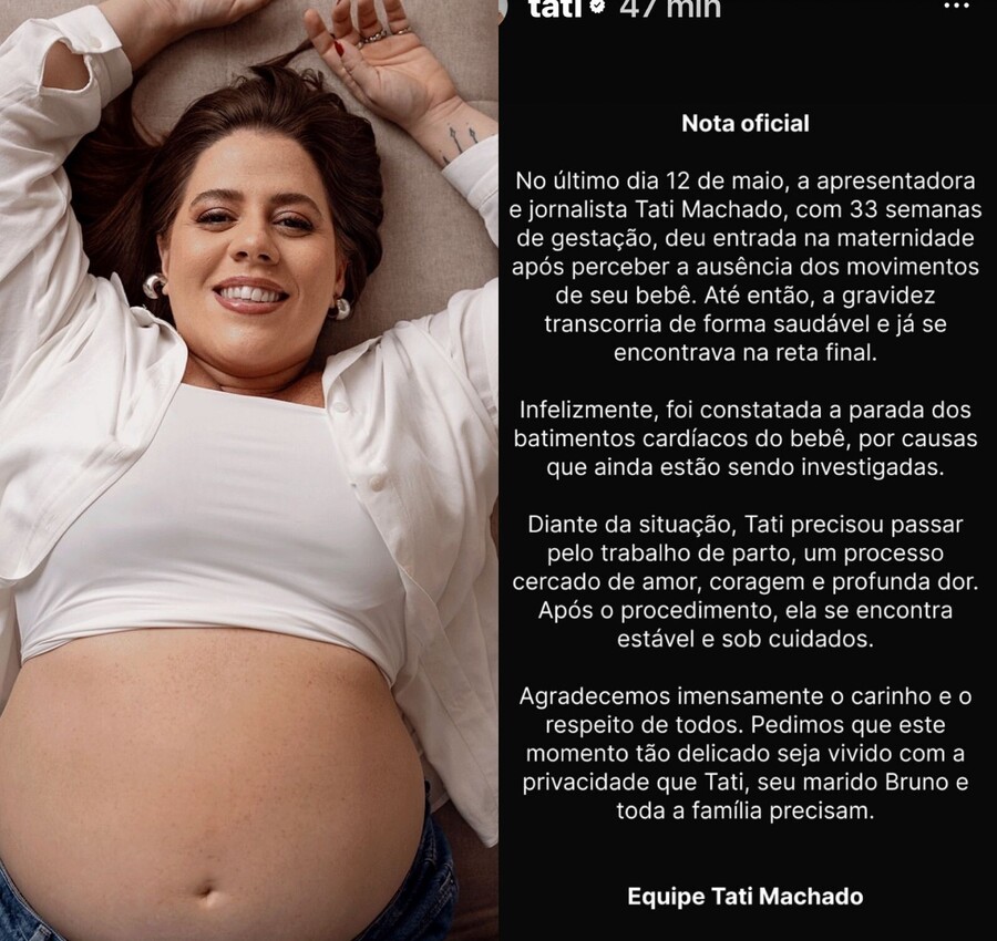 Tati Machado perde o bebê na reta final da gravidez e emociona o país